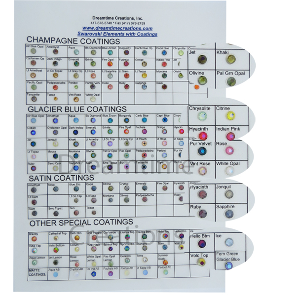 Swarovski 20258 Rhinestones Flatback, Special Coatings Color Chart