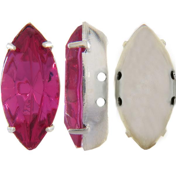 Sew On Rhinestones (in Settings), Crystal, Navette/Diamond, 10x5mm