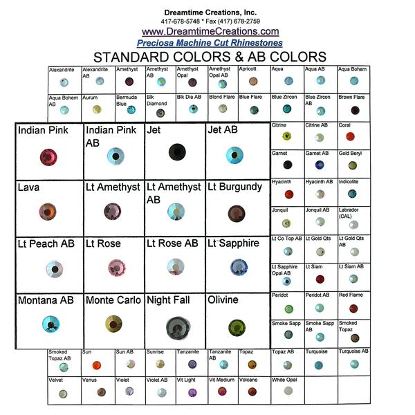 Rhinestone Color Chart | Dreamtime Creations