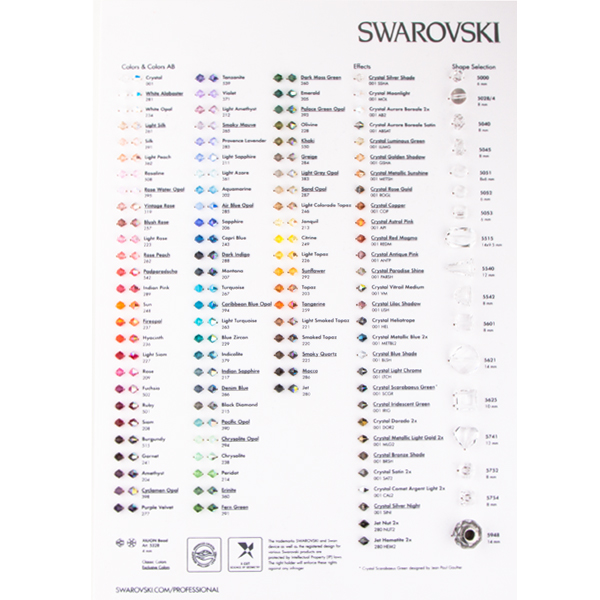 2018 Swarovski Color Chart