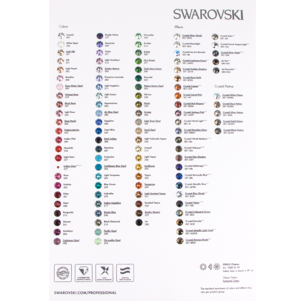 Swarovski Crystal Color Chart Actual Rhinestones