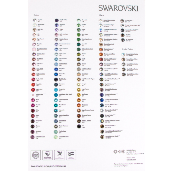 Preciosa Rhinestones Color Chart