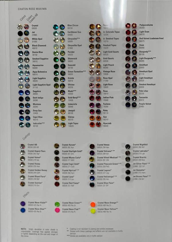 Rhinestone Color Chart | Dreamtime Creations