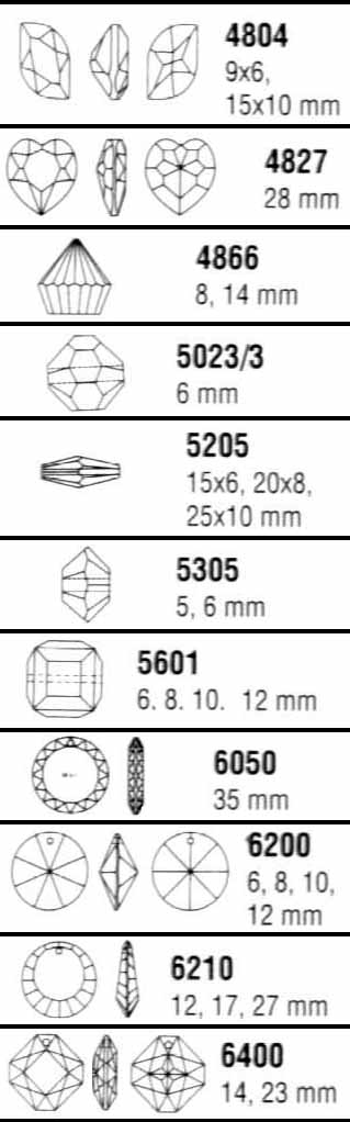 Swarovski Crystal Shapes Chart