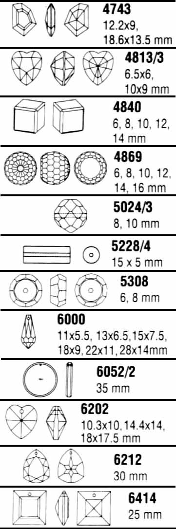 Swarovski Crystal Shapes Chart